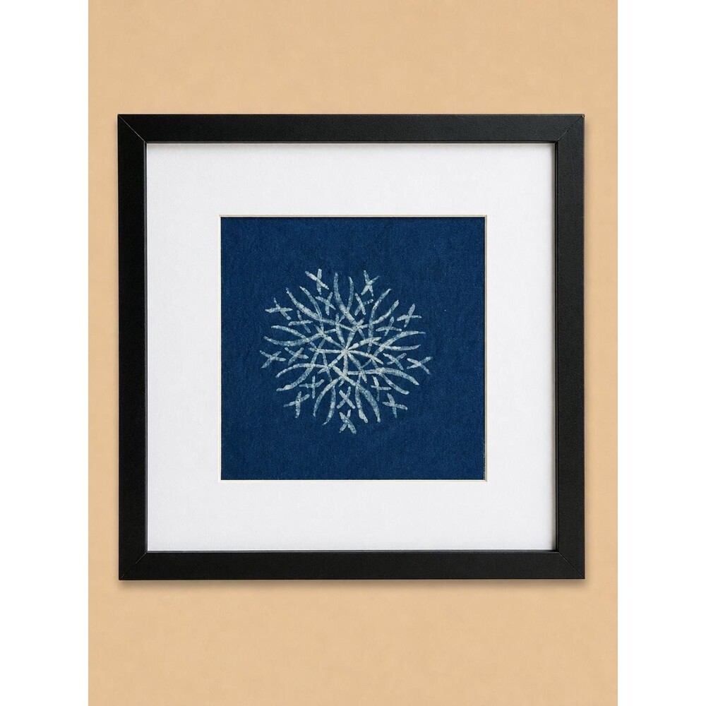 Nüshu Peace Tree Indigo Batik Wall Art, Handmade 8" Textile Art, Unframed